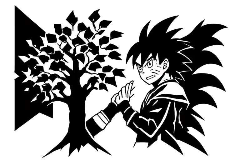 Naruto Y Goku Holding A Tree