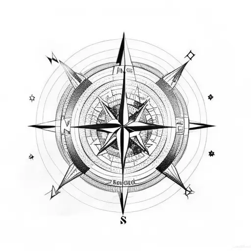 A Compass Rose Surrounded By Colorful Hot Air Balloons Floating Over A Mountain Range