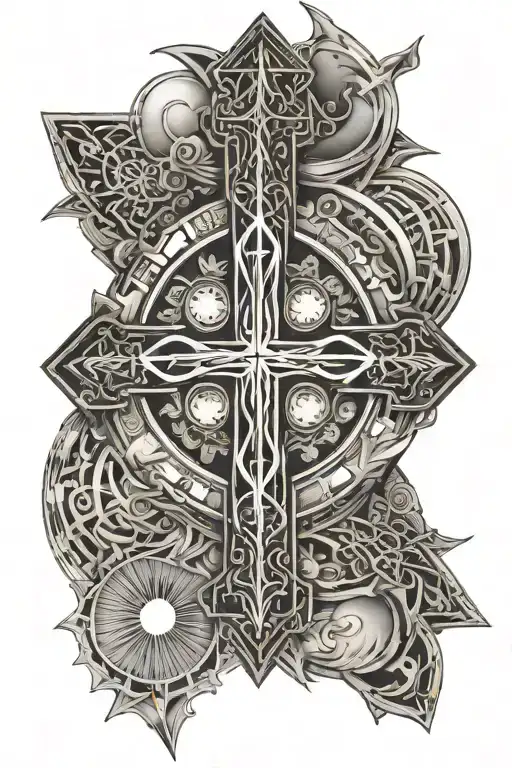 Cross Surrounded With Moon Rising