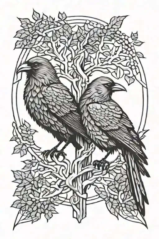 Odin Ravens With Tree Intertwined