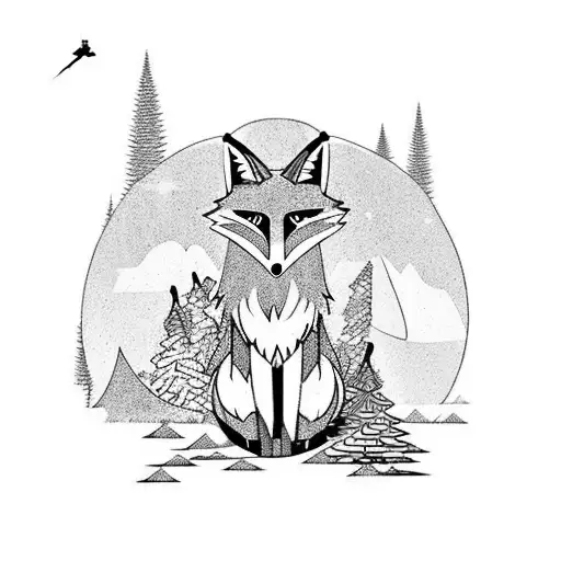 Fox In Pine Forest Near Village Symbol