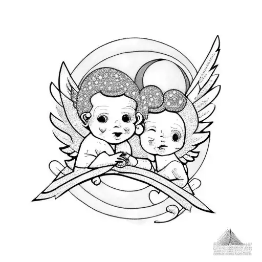 Baby Angels And Moon