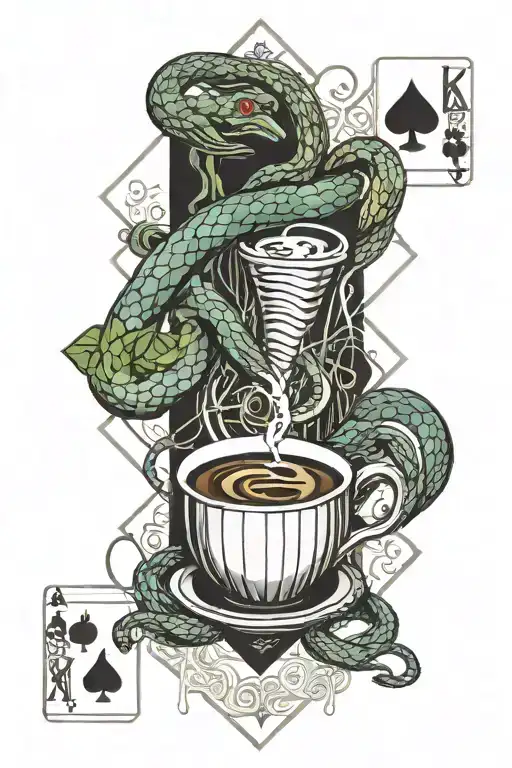 Poker Cards And A Snake With Coffee And Monster Energy Drink