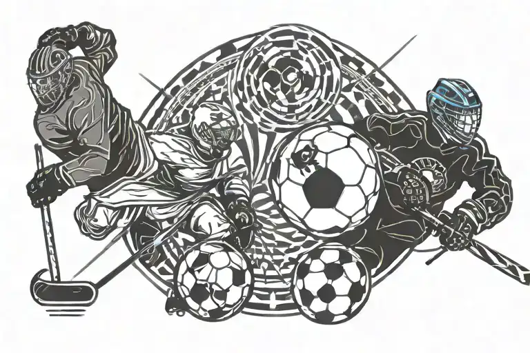 Ying Yang Of Hockey Player And Soccer Goalkeeper Diving To Make