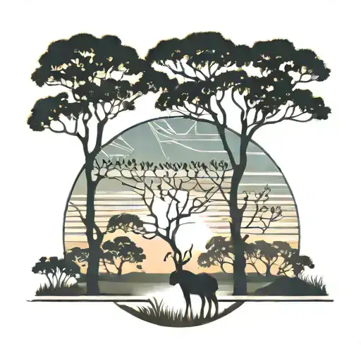 Australian Landscape With Eucalyptus Trees And Wildlife Sunset