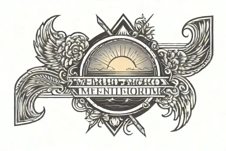 Simple Line Tattoo Design With Sunset With The Inscription Memento Mori