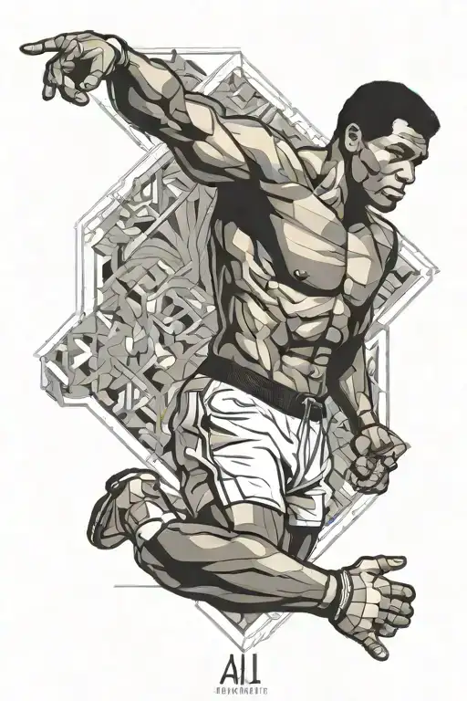 Muhammad Ali Virtruvian Man Fine Line