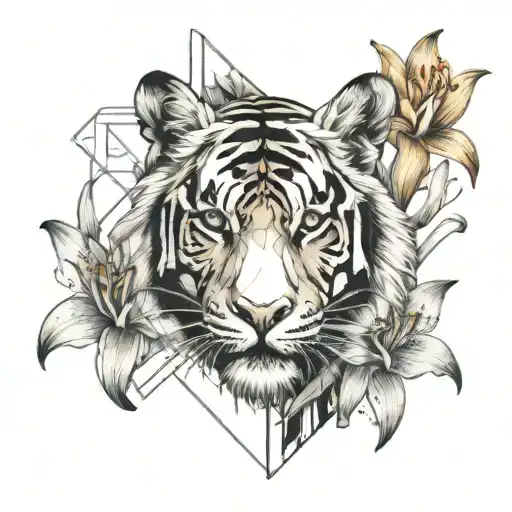 Tiger With Lilies