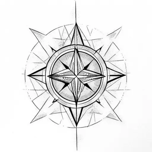 A Red Geometric Compass With Voodoo Symbols