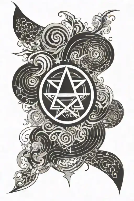 Blackout Arm Sleeve Pentagram Japanese Waves Cloud