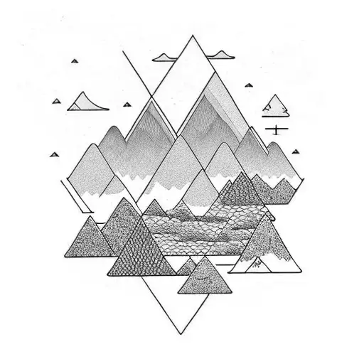 Black Line Tattoo With Three Connecting Triangles Representing Mountains And Add A Ocean Wave