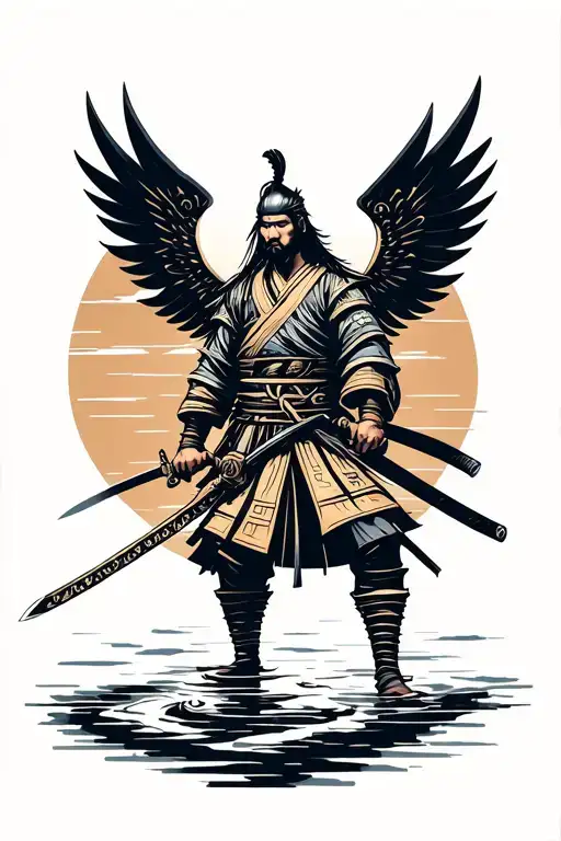 Japanese Samurai With His Winged Sword Of A River