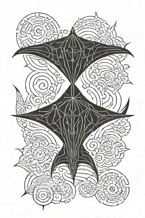 Manta Ray Silouette Filled With Poseidonea Black And White