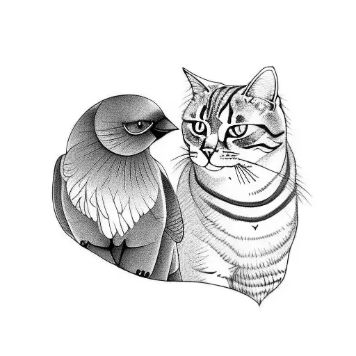 A Cat And A Crow Together