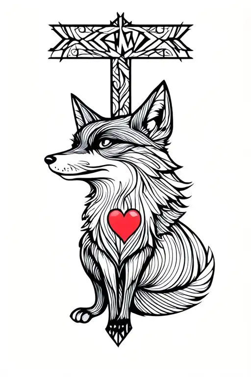 Fox Pass Around On Cross With Heart With Name Tatoo