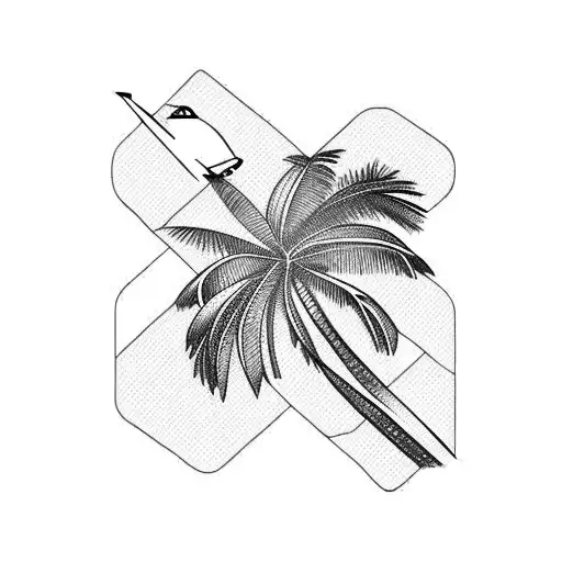 Palm Tree With Little Airplane And Lines Around