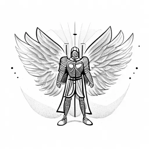 Crusader Man Angel With Spread Wings And Arms