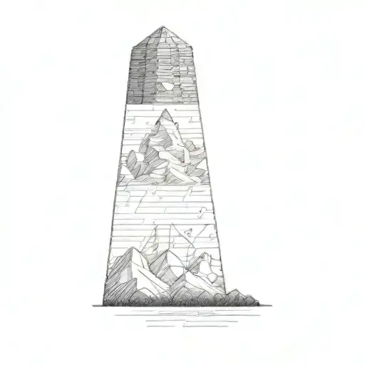 A Stone Tower In A Grassy Field With Mountains In The Background