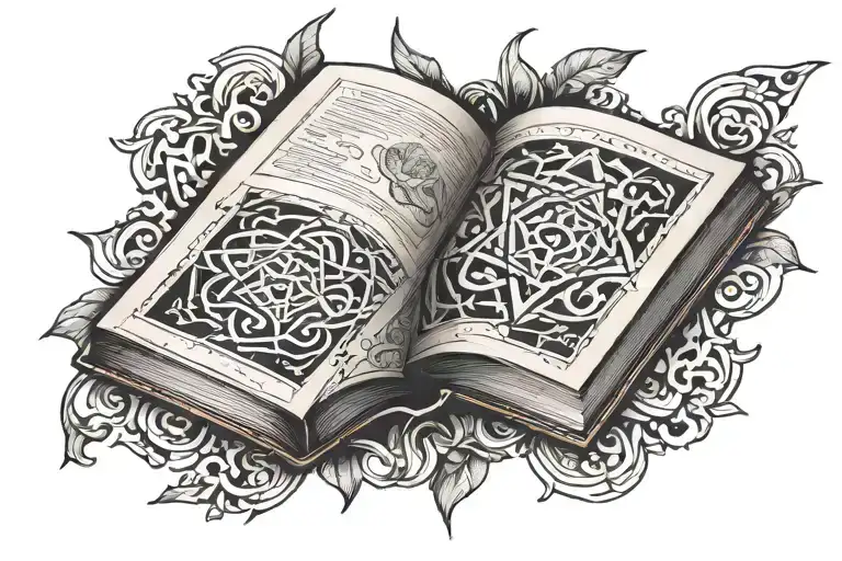 A Traditional Style Tattoo Of An Open Book With Ancient Symbols Of Wisdom Flowing Out Of Its Pages