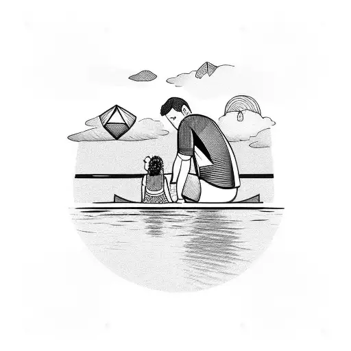 Dad And Daughter Sitting On Dock