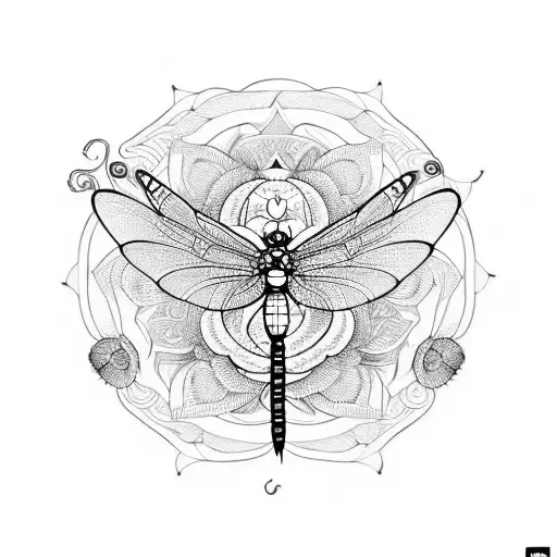 Dragon Fly With Poppy Flower And Mandala Background