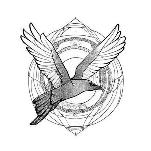 A Raven With Open Wings Holds A Circle Along Which A Cat And A Wolf Run To Each Other