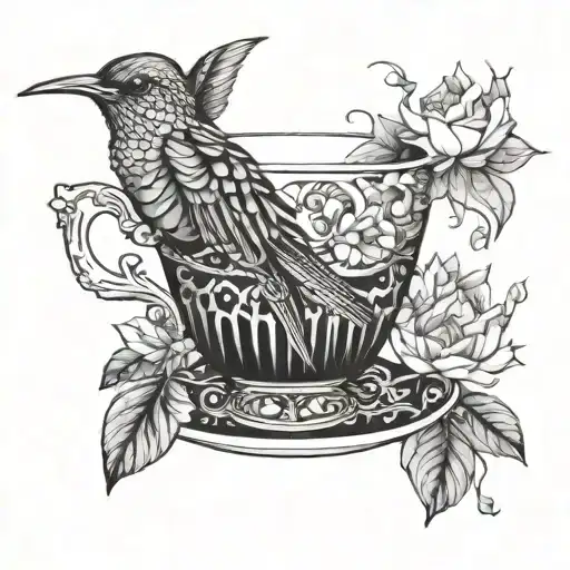 Skeleton Hummingbird On Teacup