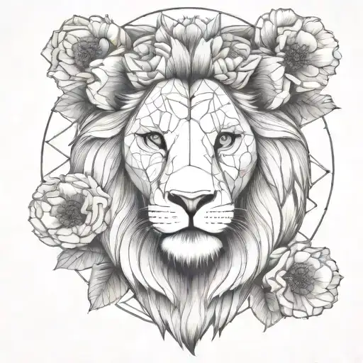 Lion Head With Poppies Blooming Cherry Blossom