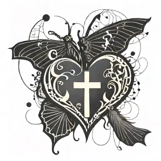 Heart And Semicolon And Cross And Butter Fly