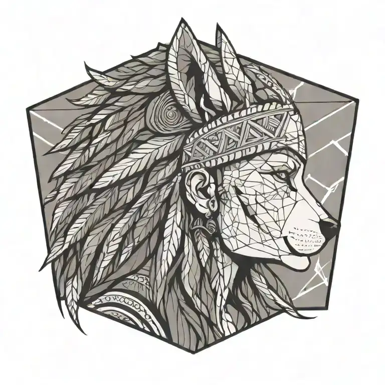 Profile View Of Fierce Human Female Warrior Wearing Stoic Wolf Headdress