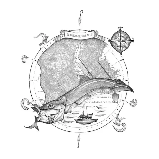 Nautical Map Of Mobile Alabama With Sea Monsters