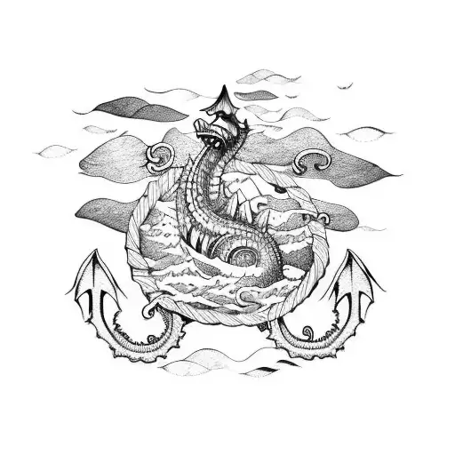 Nautical Map With Sea Monster