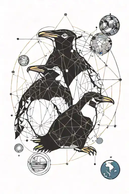 Two Penguins And Space With Planets