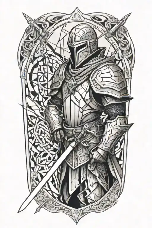 Battle Mage In Armor With Sword And Staff