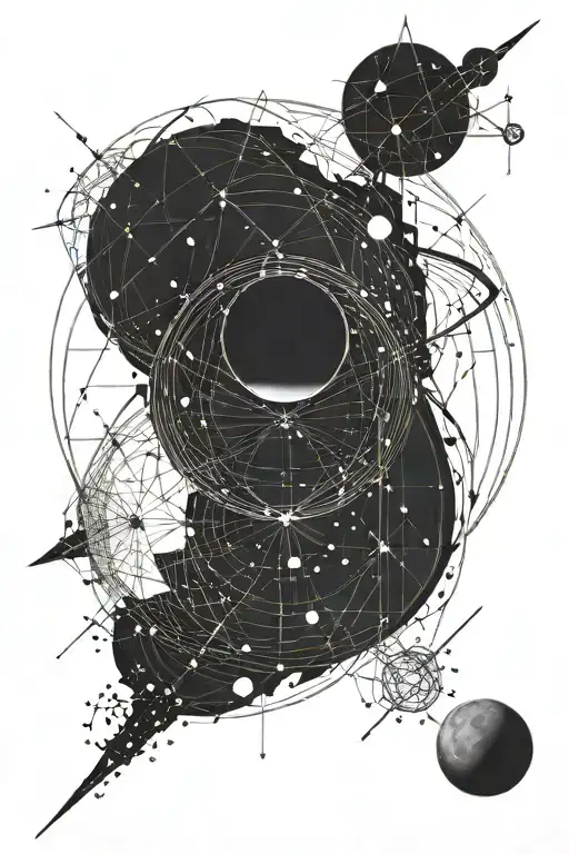 Planet Venus In Front With The Full Moon Behind Surrounded By Constellation Traces