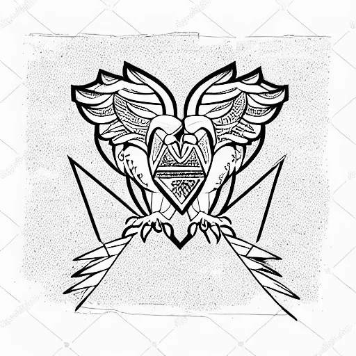 A Minimalist Sketch Of An Eagle Picking Up A Bleeding Heart In Its Talons