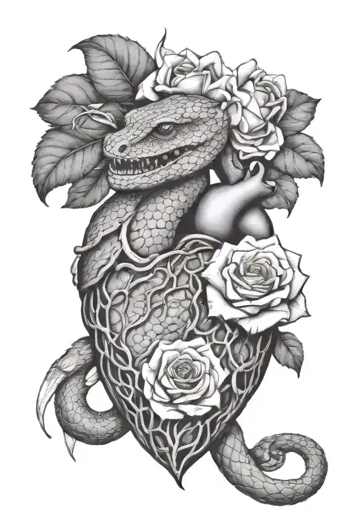 Snake Squeezing Human Heart With Roses