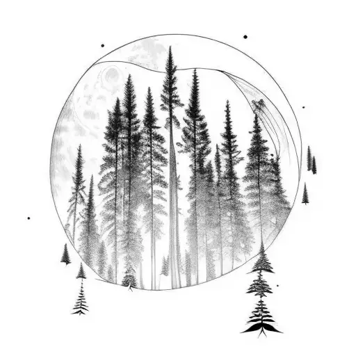 Pine Trees And Moon