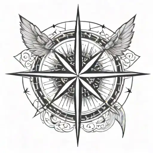 Compass Rose With Outstretched Wings