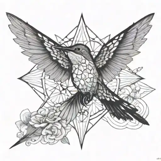 Black And White Mandala In The Outline Of A Hummingbird Perched