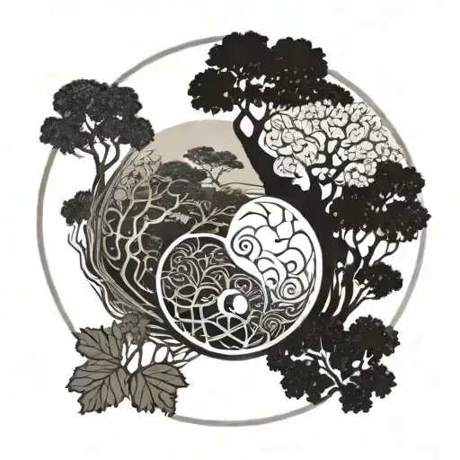 Yin Yang With Tree Of Life Intertwined