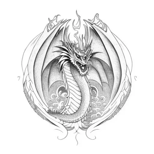 Dragon With 3 Heads That Extends Vertically For A Long Stretch