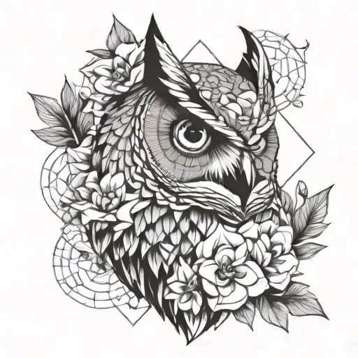 Owl Head With Flowers