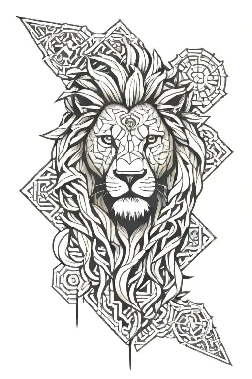 Lion Head And Viking Runes Patterns