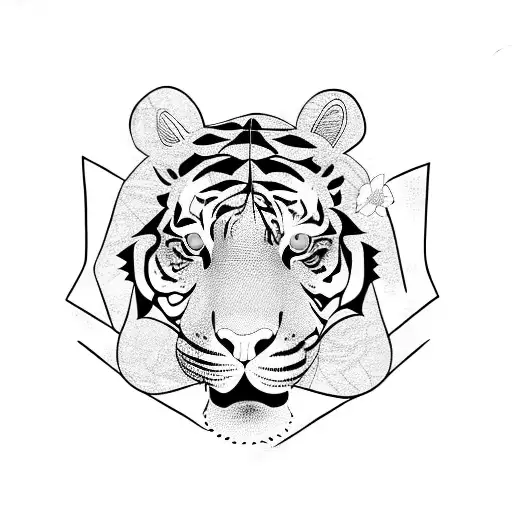 Tiger With A Lotus Flowe