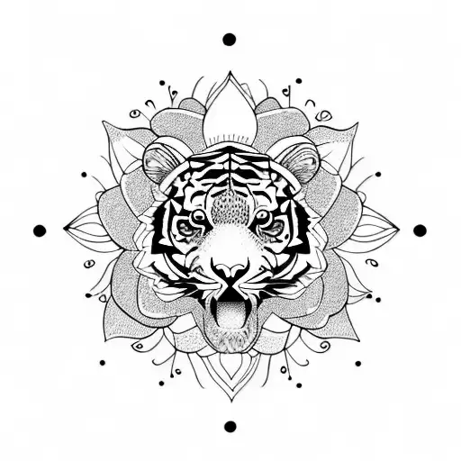 Tiger With A Lotus Flowe