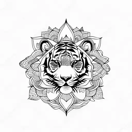 Tiger With A Lotus Flowe