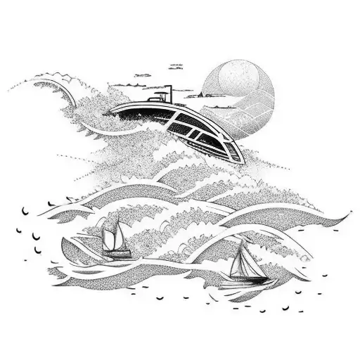 Half Sleeve Waves Palm Trees Ocean Boat Fishing Surfing