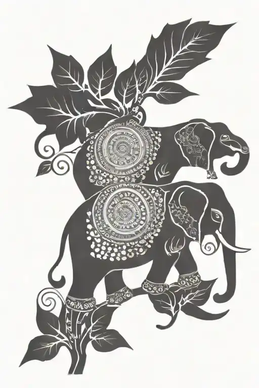 Indian Elephant And Bluebird Sitting On Branch