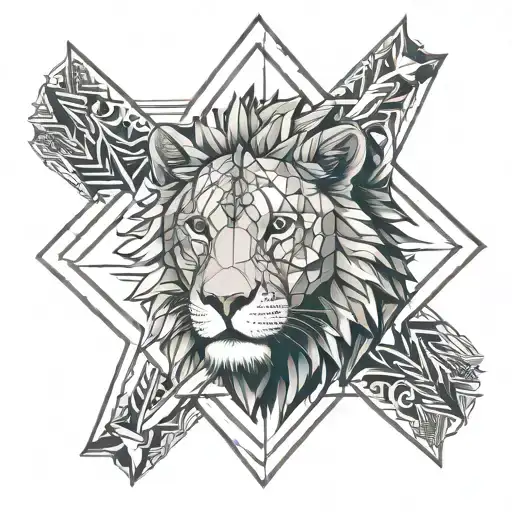 Half Lion In Star David And Other Half Lion In Menorah